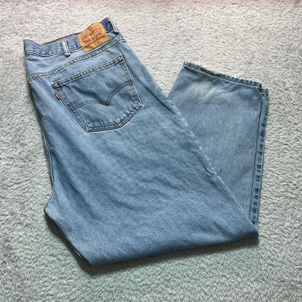 Levis 550 Relaxed Fit Light Wash Blue Denim Jeans Mens 44x30 Tapered Leg Baggy